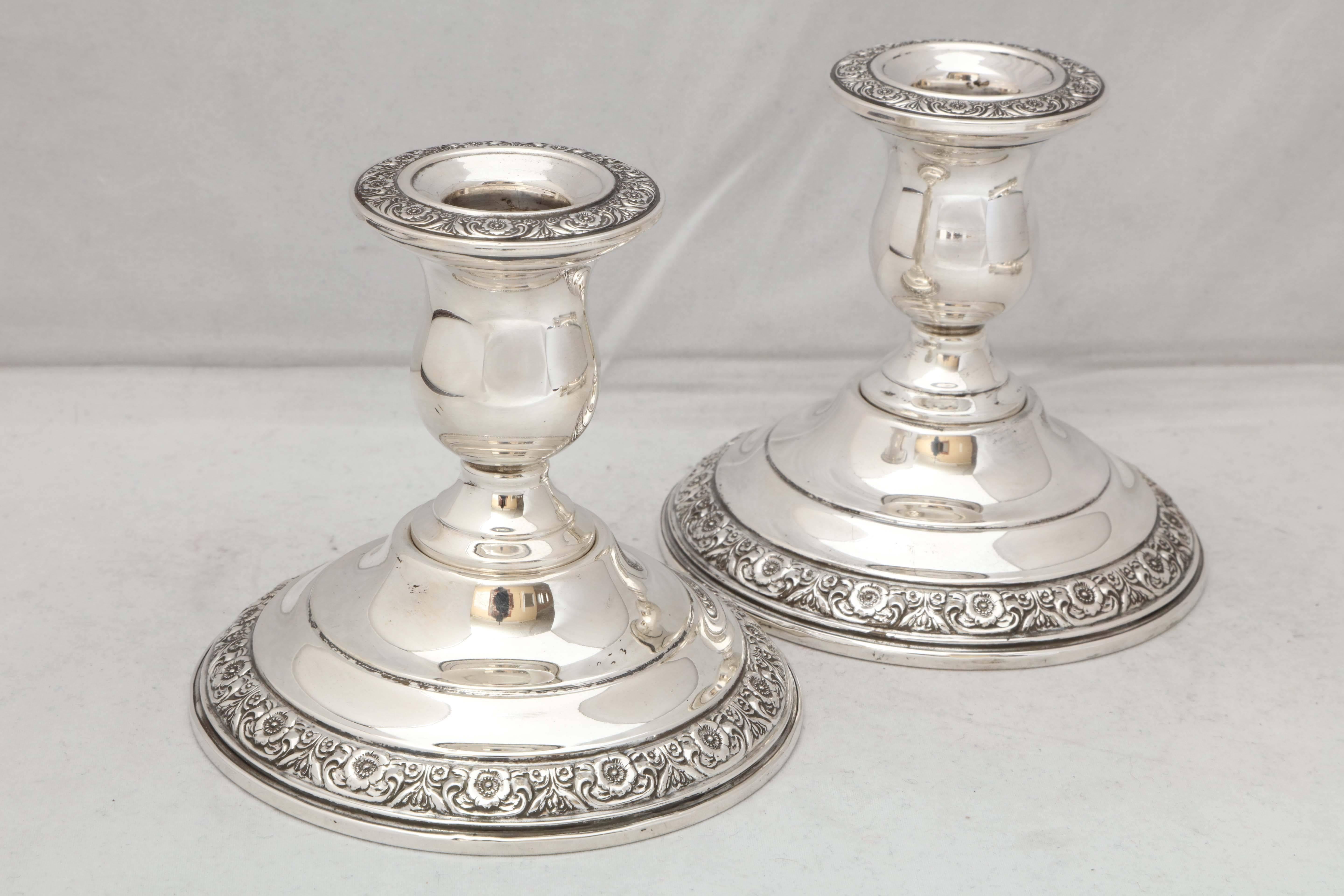 American Pair of Tall Sterling Silver Candlesticks in the 
