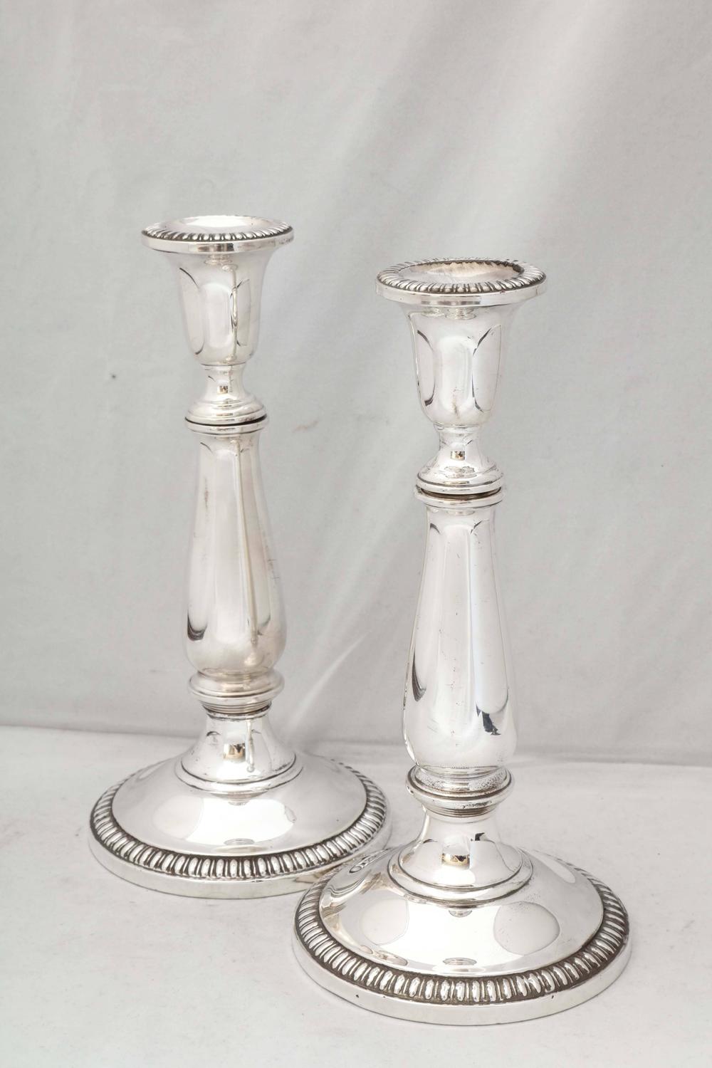 Empire Style Pair of Sterling Silver Candlesticks For Sale at 1stdibs