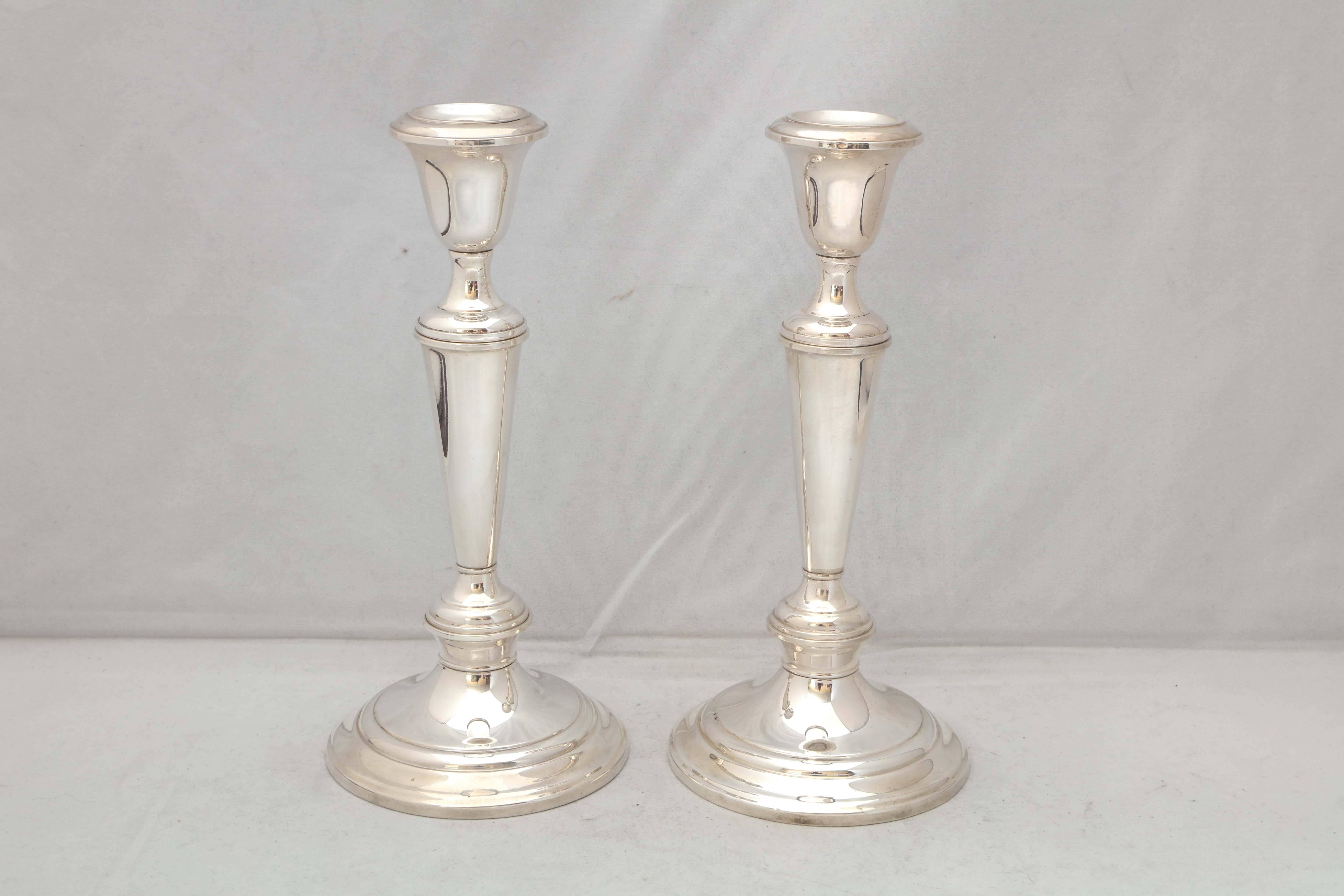American Empire Pair of Empire Style Sterling Silver Candelabra