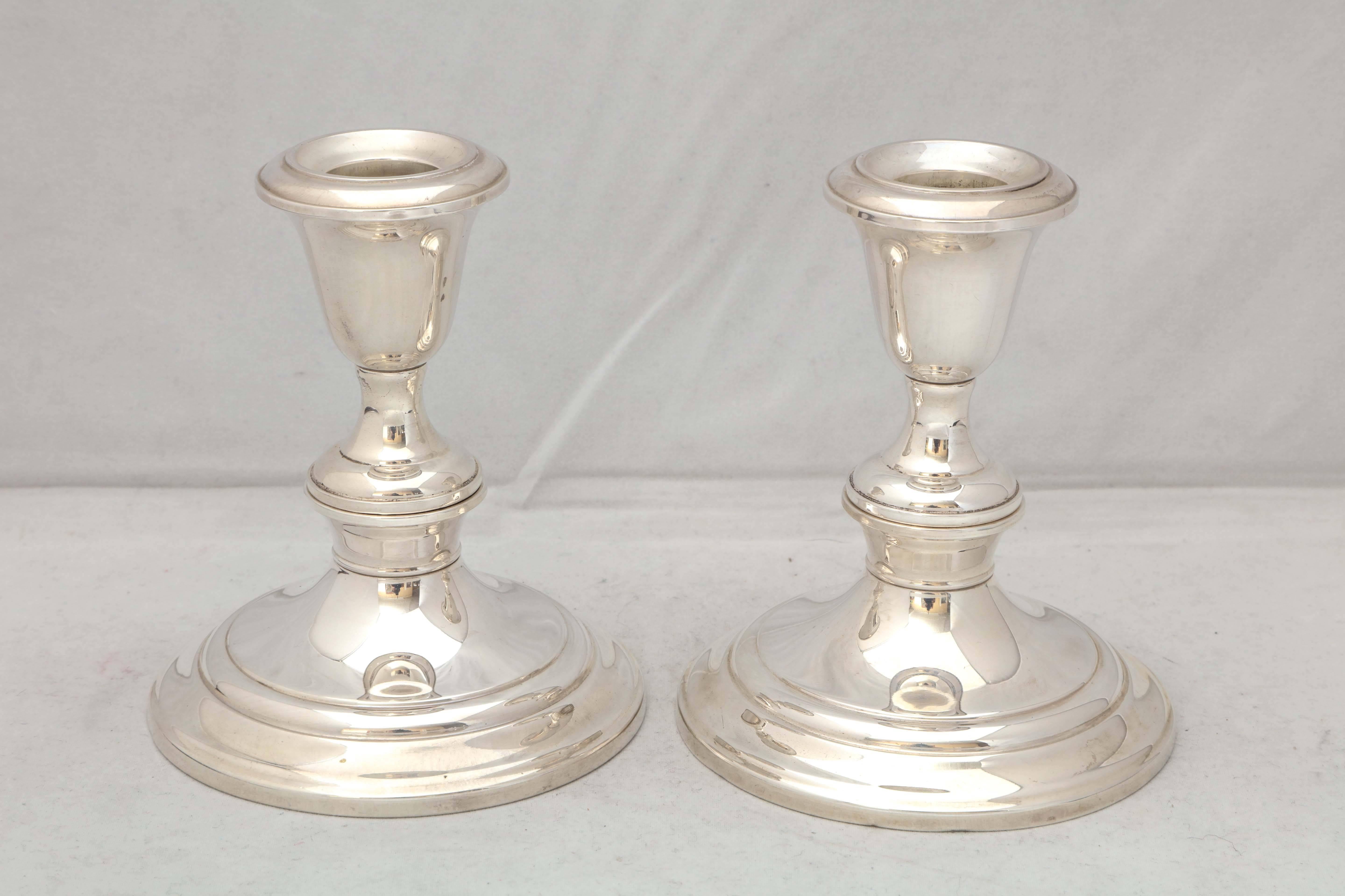 Mid-20th Century Pair of Empire Style Sterling Silver Candelabra