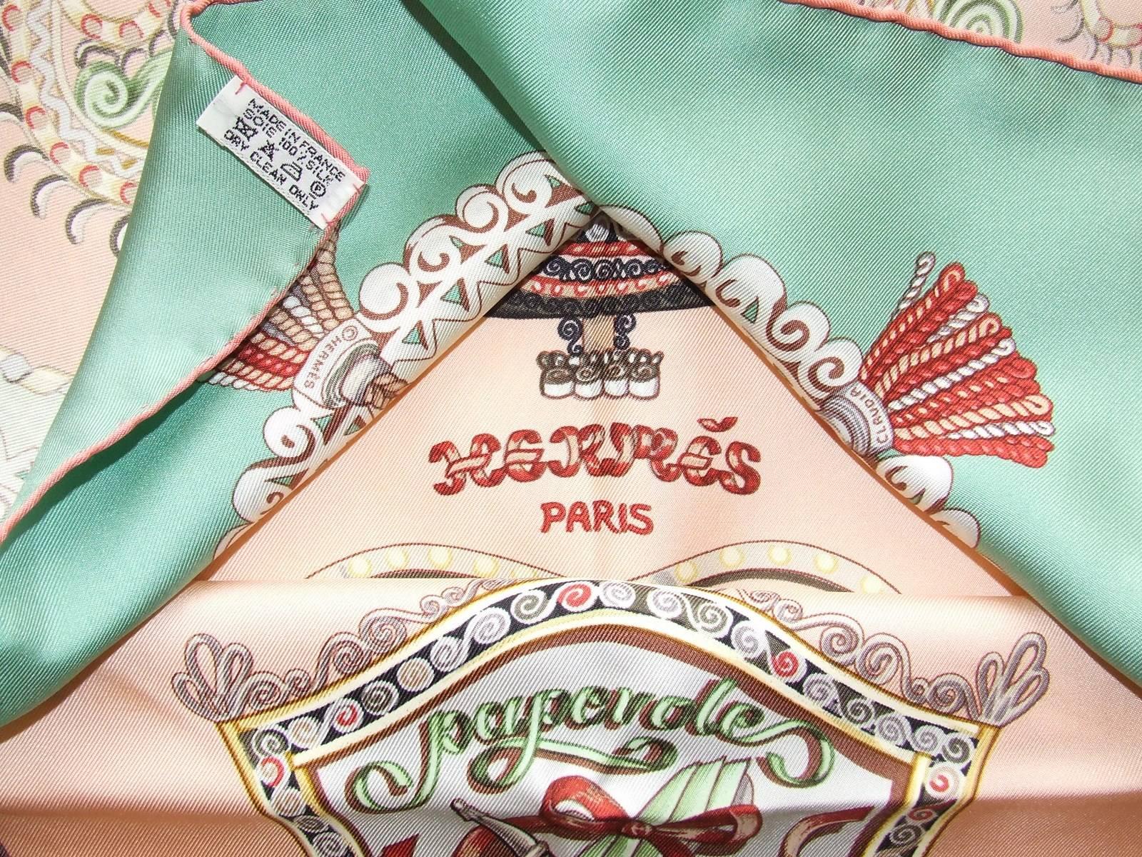 Hermes Silk Scarf Paperoles Horses Claudia Mayr Green Pink 90 cm 2