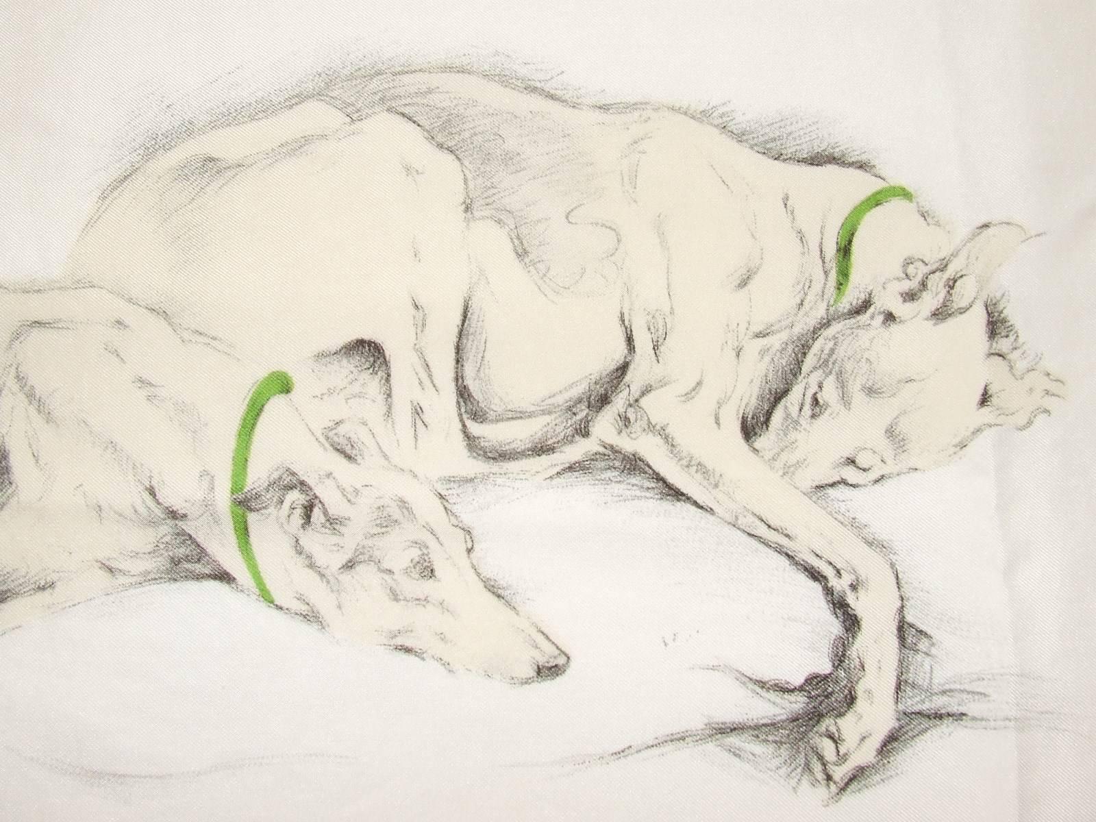Hermes Silk Scarf Les Levriers Greyhounds De Poret 90 cm Collectible 1