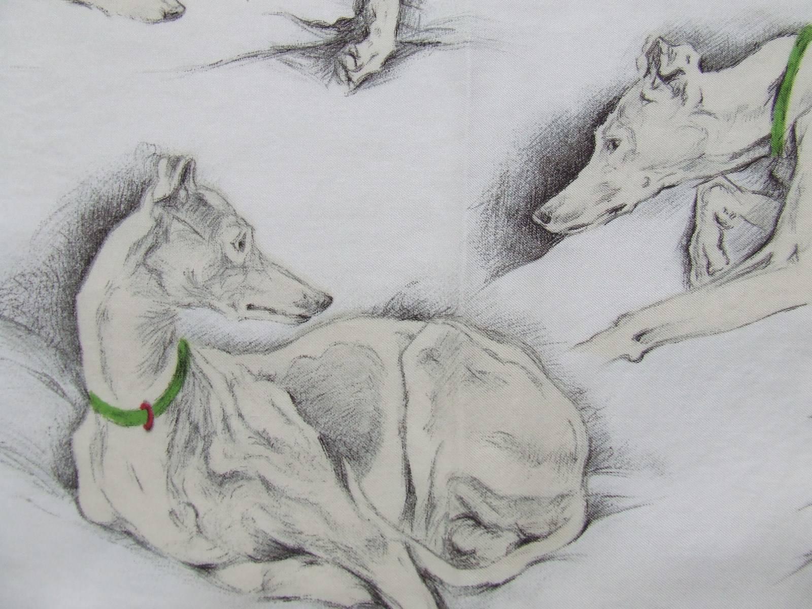 Hermes Silk Scarf Les Levriers Greyhounds De Poret 90 cm Collectible 2