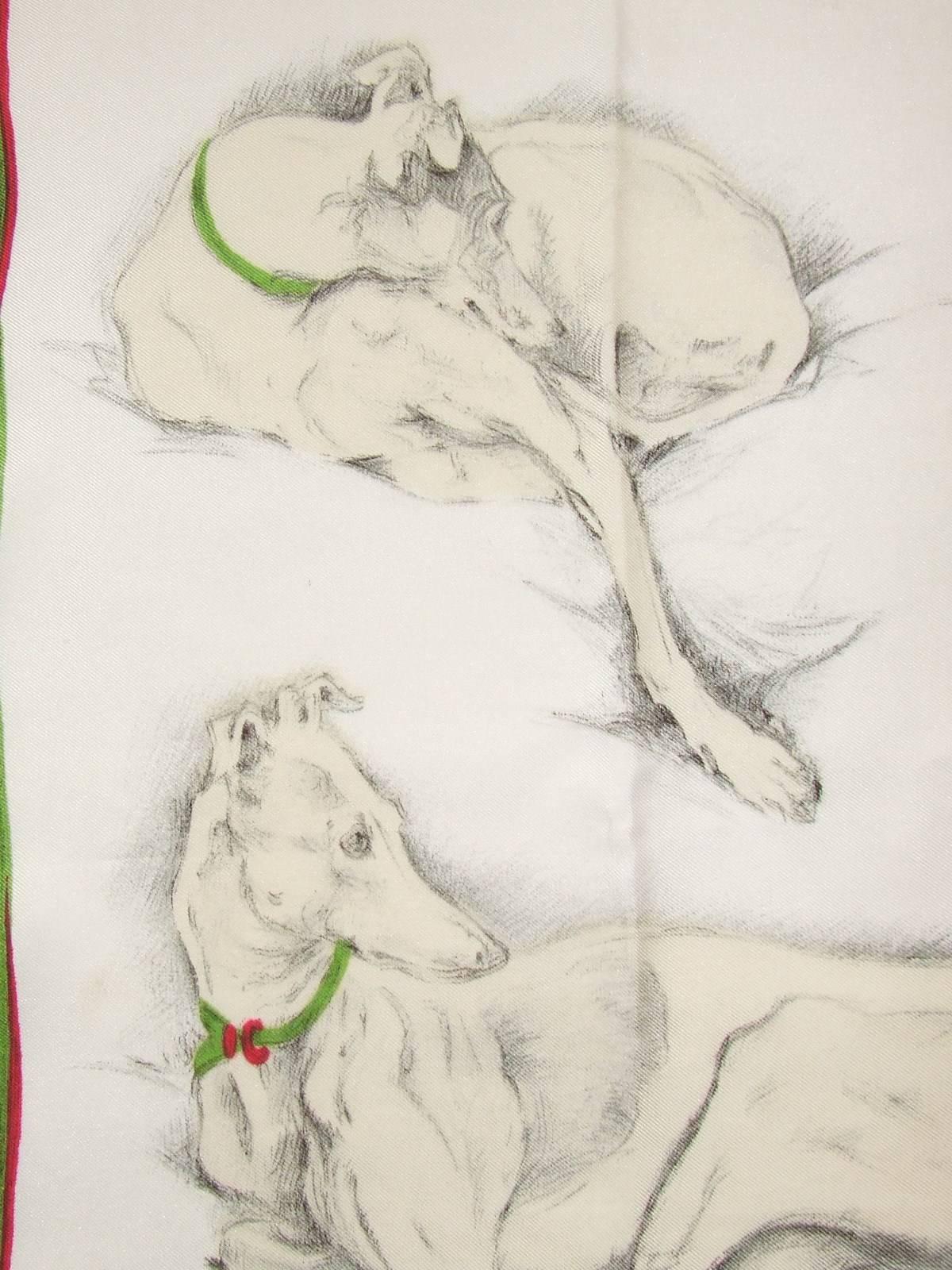 Hermes Silk Scarf Les Levriers Greyhounds De Poret 90 cm Collectible 4