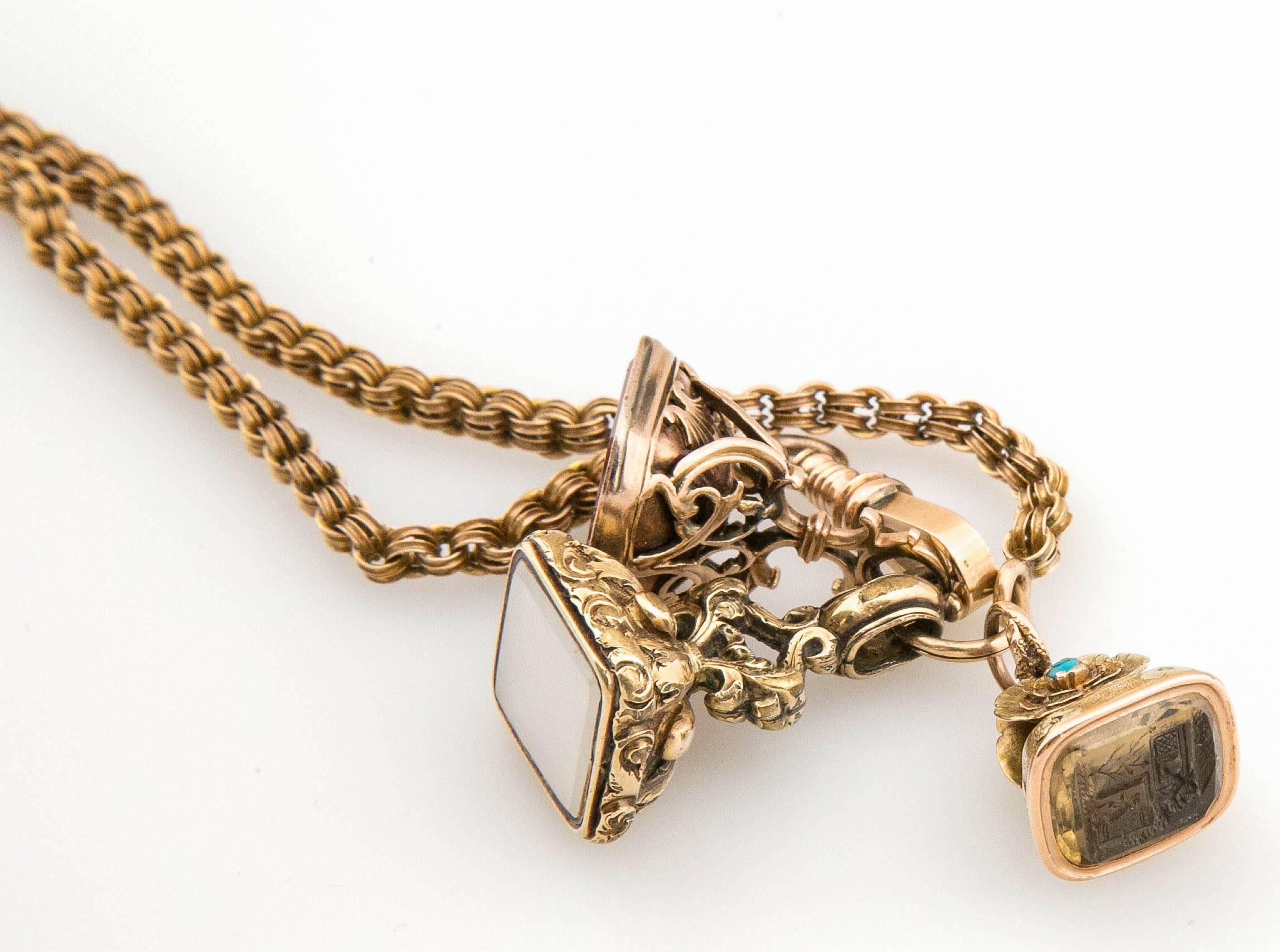 Late Victorian Victorian Gold Fob Necklace 