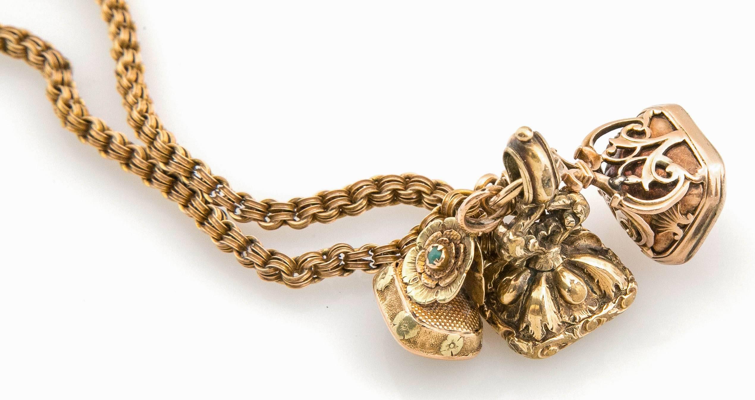 Victorian Gold Fob Necklace  In Excellent Condition In Stamford, CT