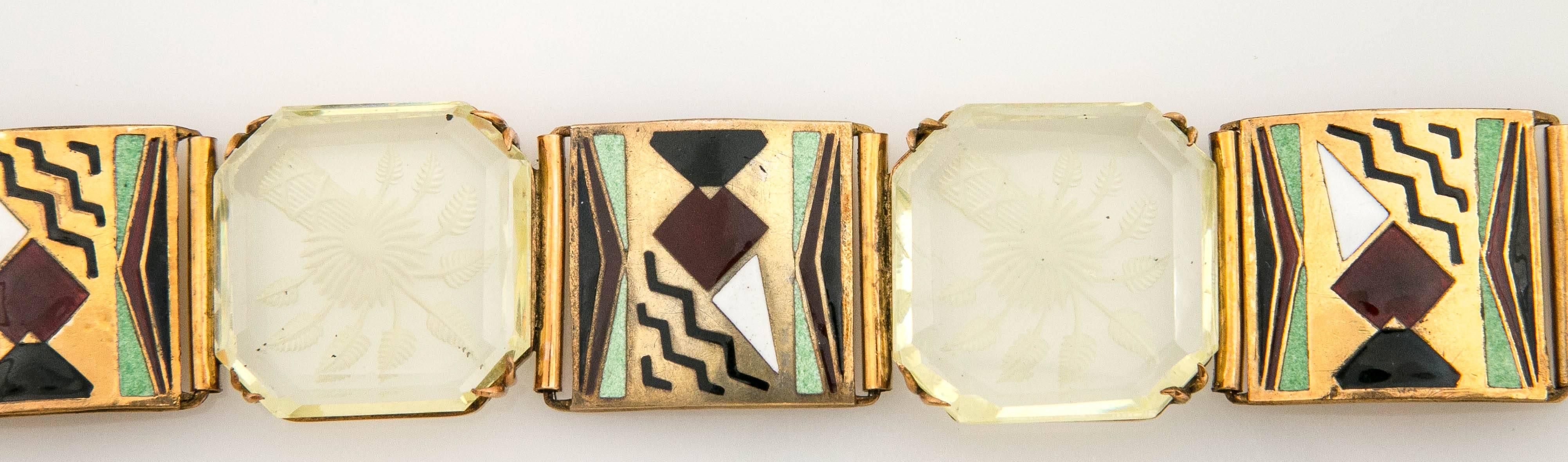 Art Deco Enamel and Rock Crystal Bracelet  For Sale 2