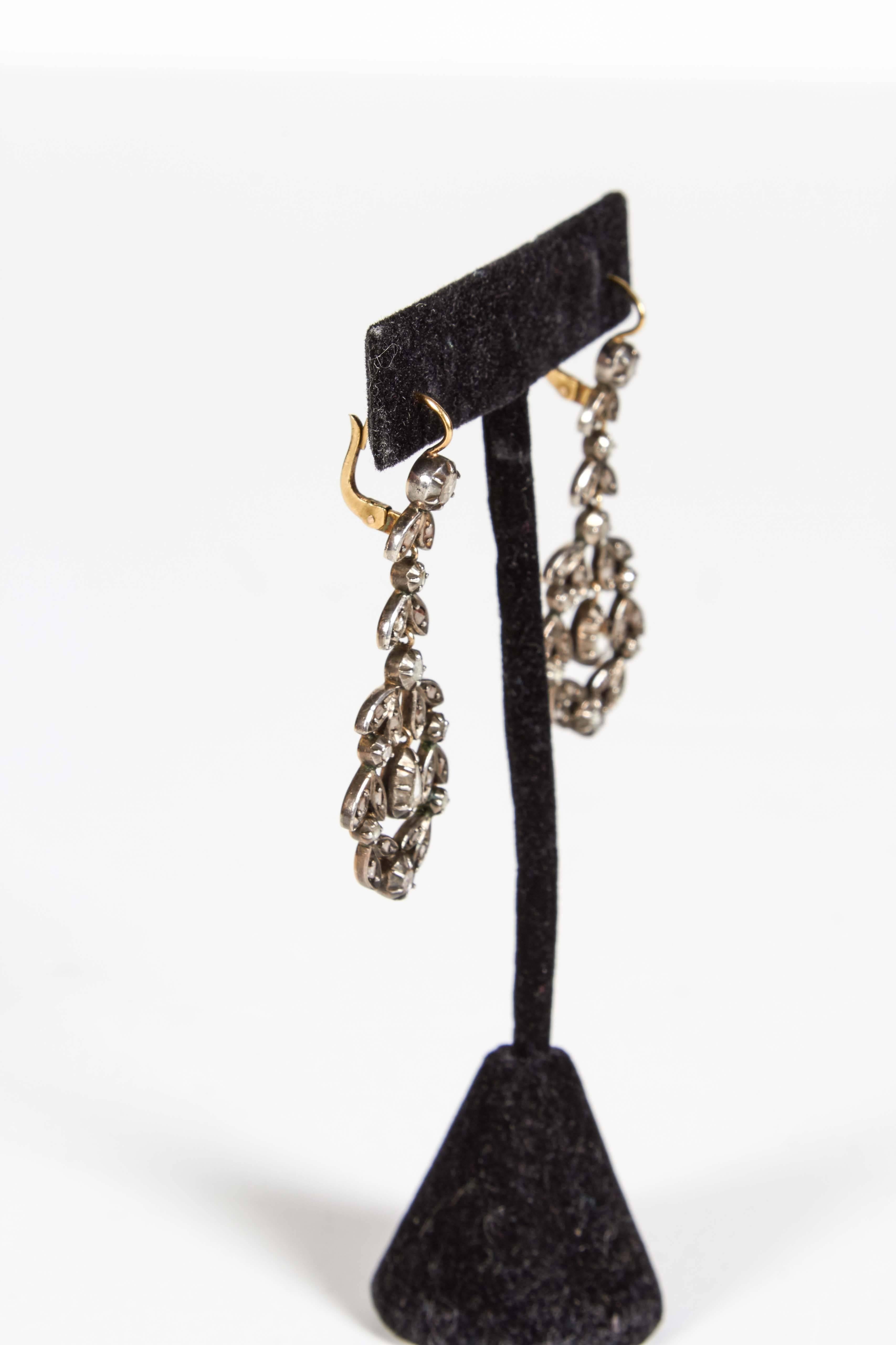 Women's Antique Georgian Rose Cut Diamond Gold and Silver Pendant Earrings