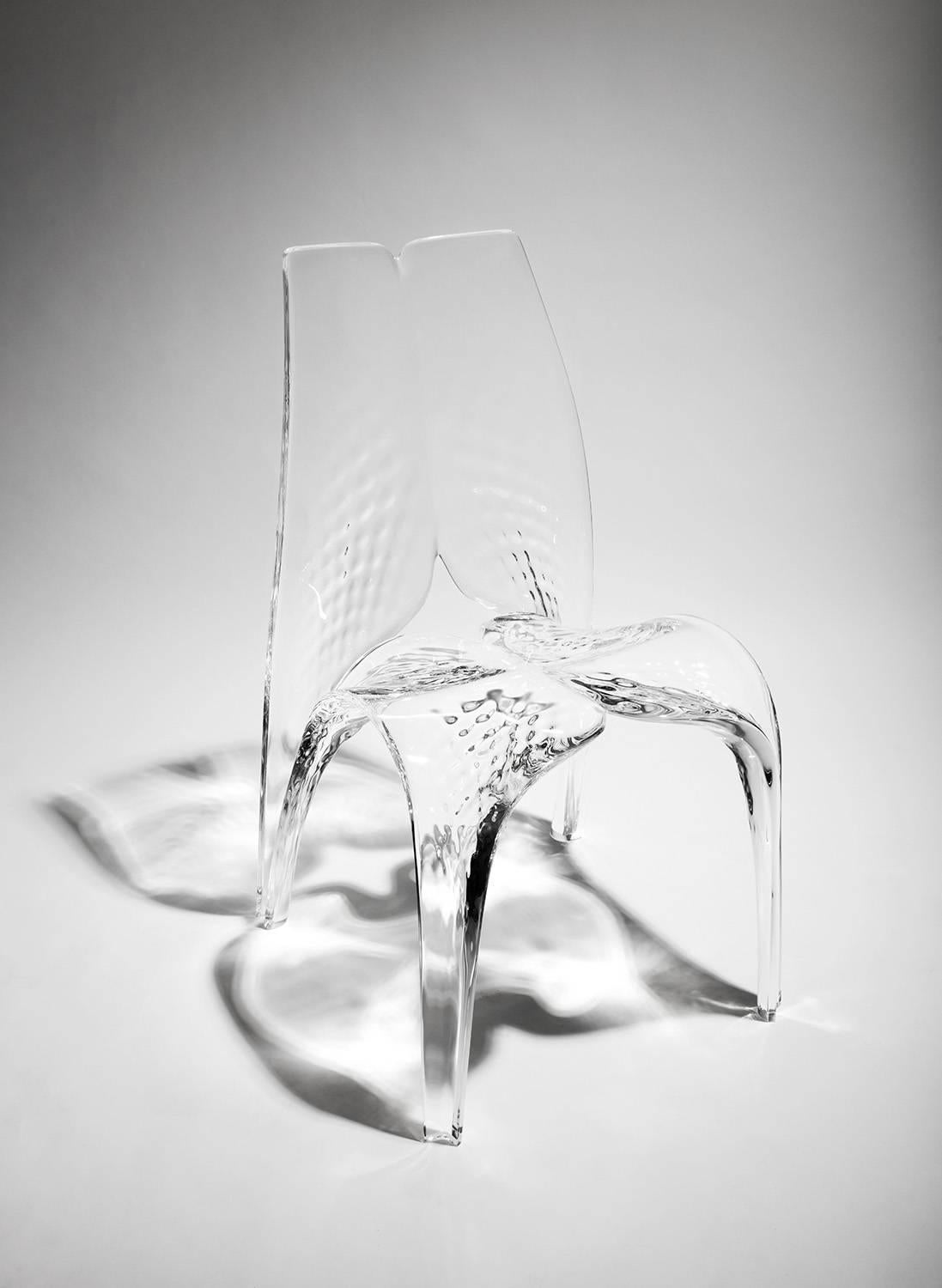 Zaha Hadid
chair 'Liquid Glacial,' 
2015.
Acrylic.
Measures: H 91.5 x L 52.5 x D 58.5 cm / H 36 x L 20.7 x D 23 in.
Editions David Gill, limited to 144.