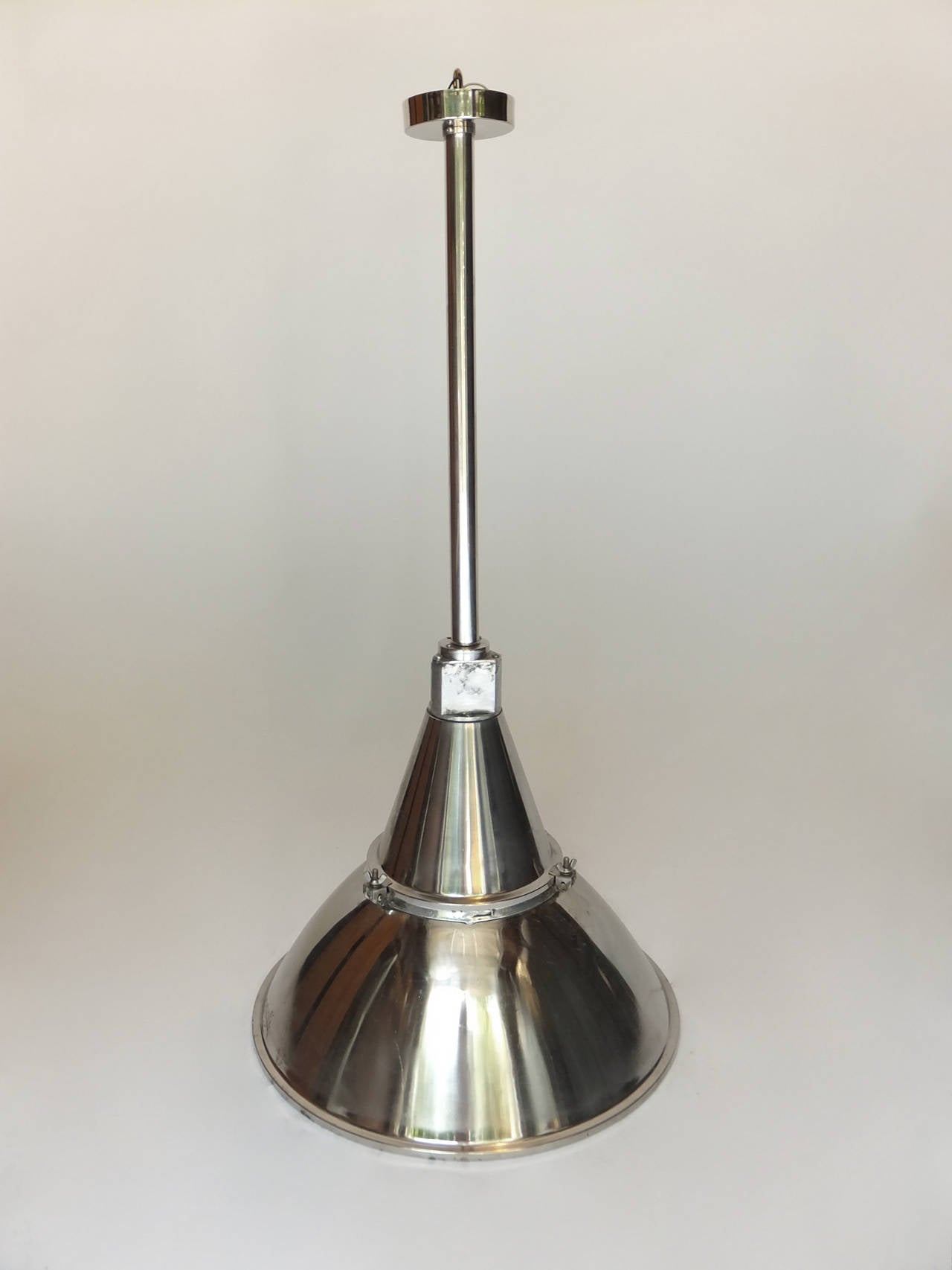 Large Pair of Industrial Hanging Lights In Good Condition For Sale In Bridgehampton, NY
