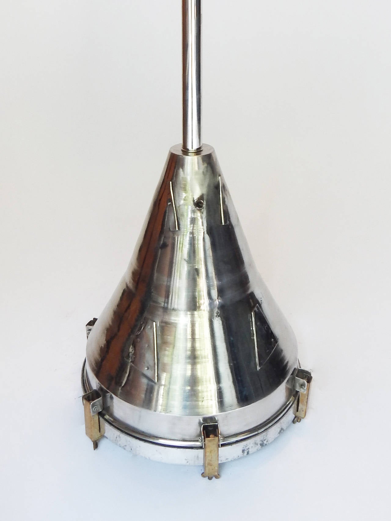 Mid-Century Modern Pair of Large Industrial Chrome Light Fixtures