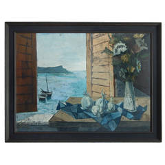 Charles Levier "Still Life and Harbor View" Painting
