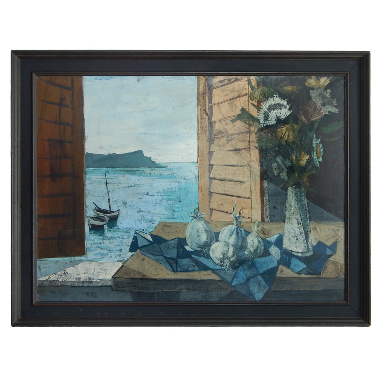 Charles Levier "Still Life and Harbor View" Painting For Sale