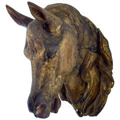 French Gilded Tole Horse Head Sculpture