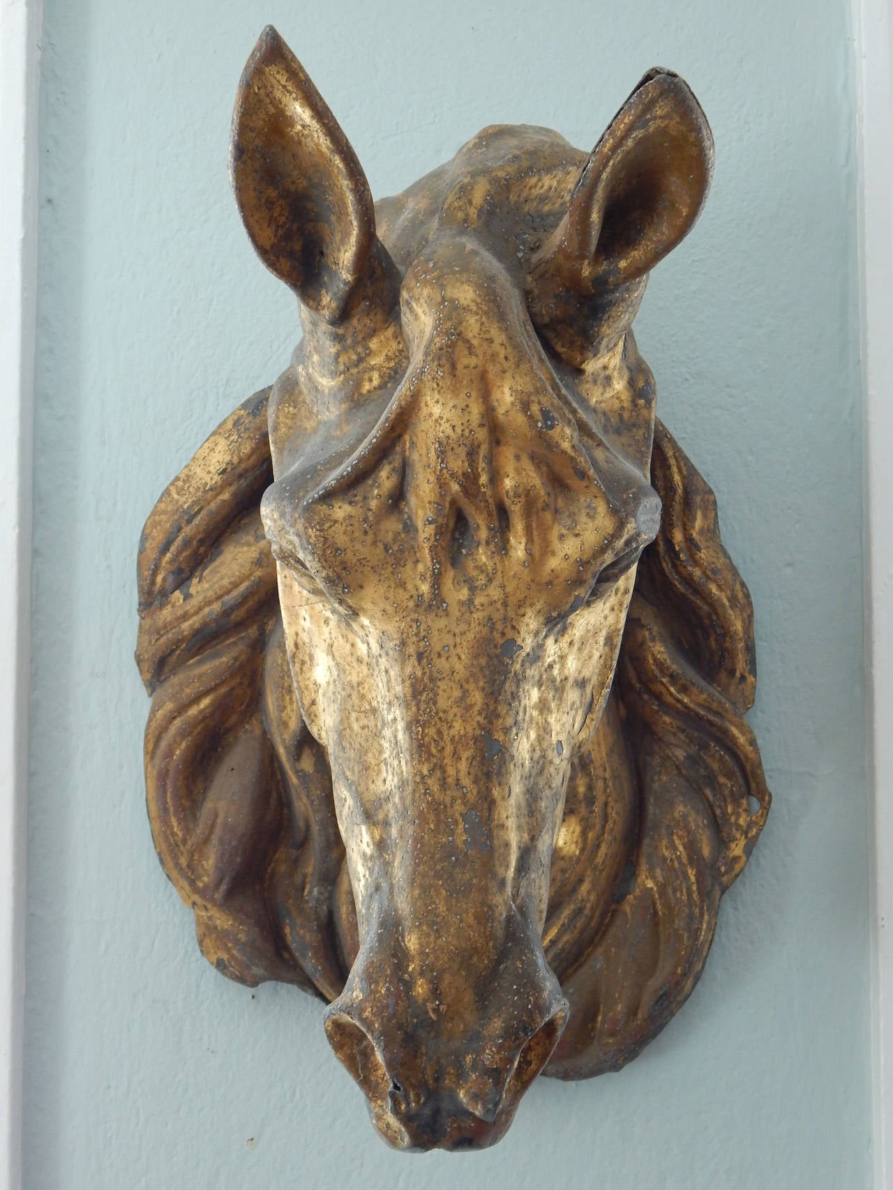 French Gilded Tole Horse Head Sculpture In Good Condition In Bridgehampton, NY