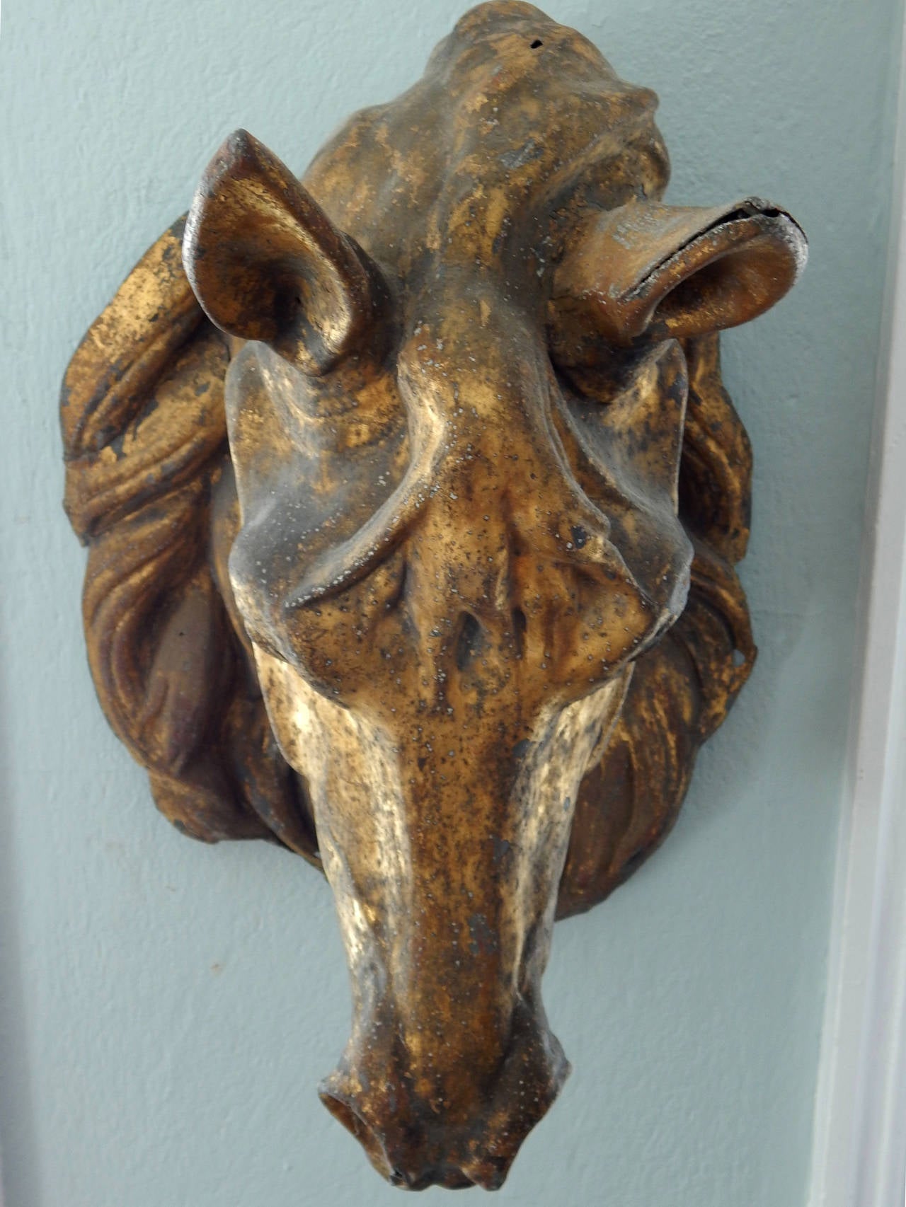 Late 19th Century French Gilded Tole Horse Head Sculpture