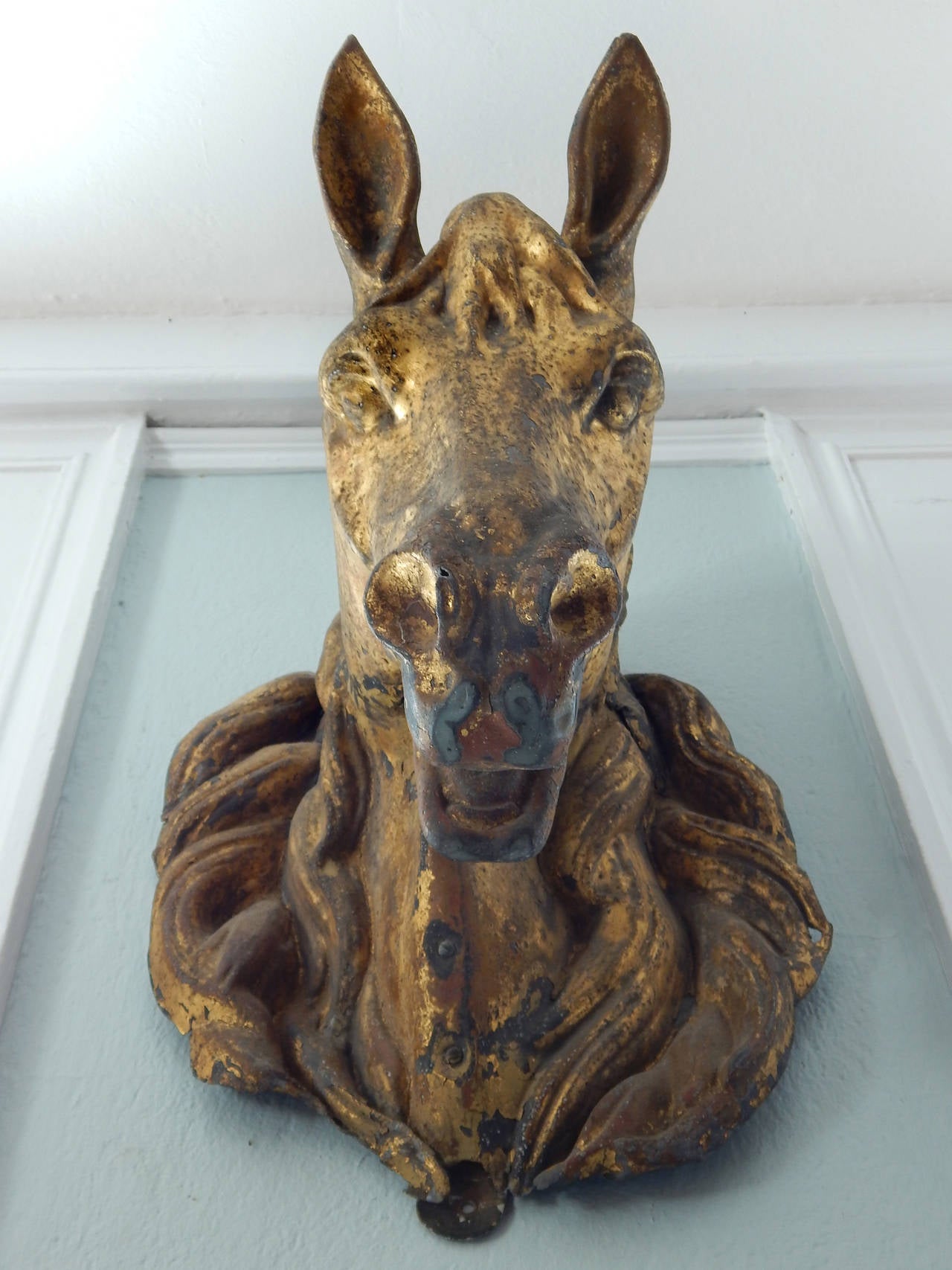 French Gilded Tole Horse Head Sculpture 1