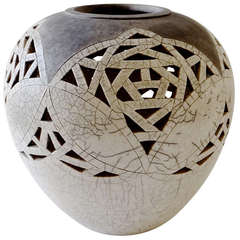 Large Pierced Raku Vase