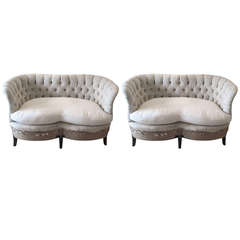 Unusual Pair Of Tufted French Settees Unusual Pair Of Tufted French Settees