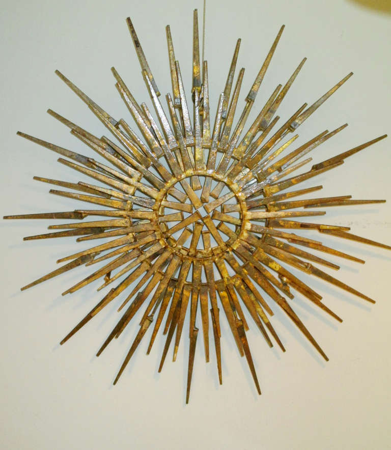 Mid century Brutalist metal sunburst sculpture