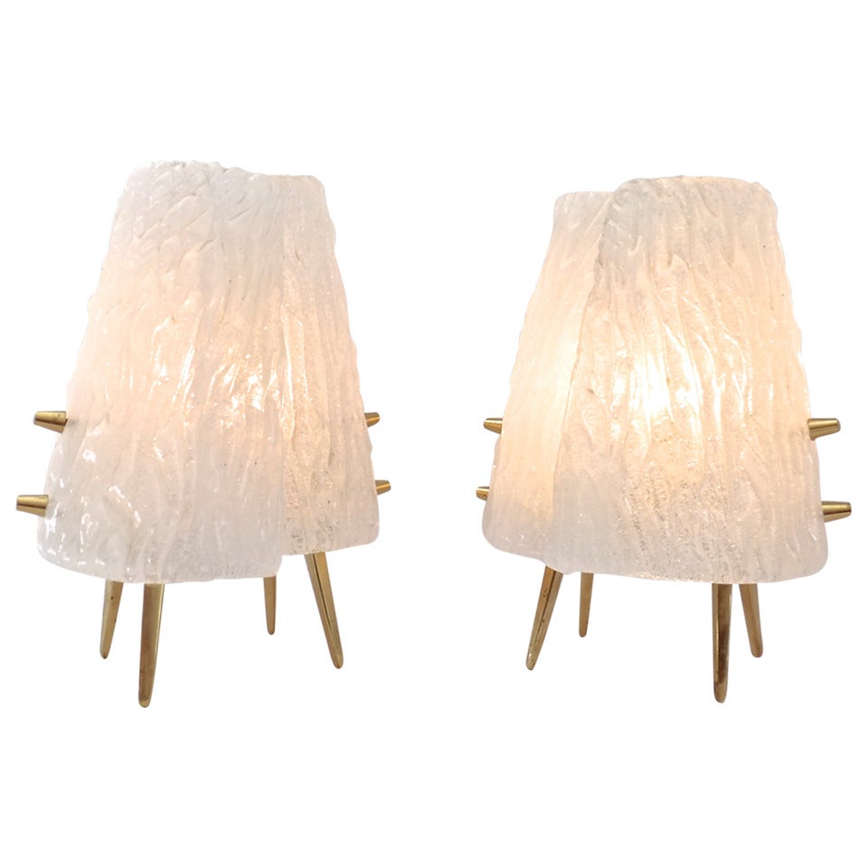 Pair of Small Austrian Ice Glass Lamps