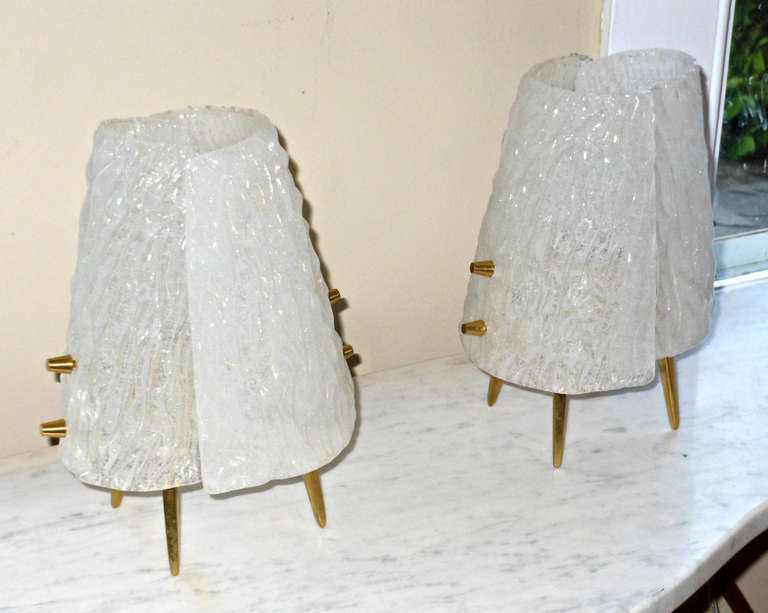 Pair of Small Austrian Ice Glass Lamps 4