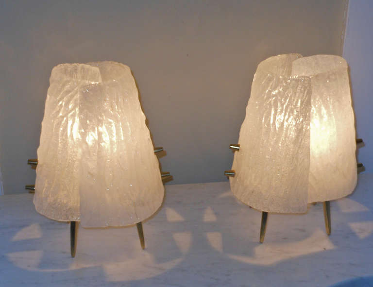 Pair of Small Austrian Ice Glass Lamps 6