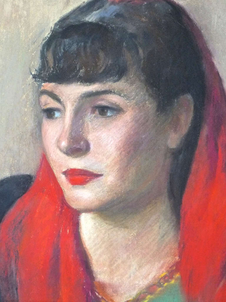 Mid-20th Century Beautifully Done Pastel Portrait