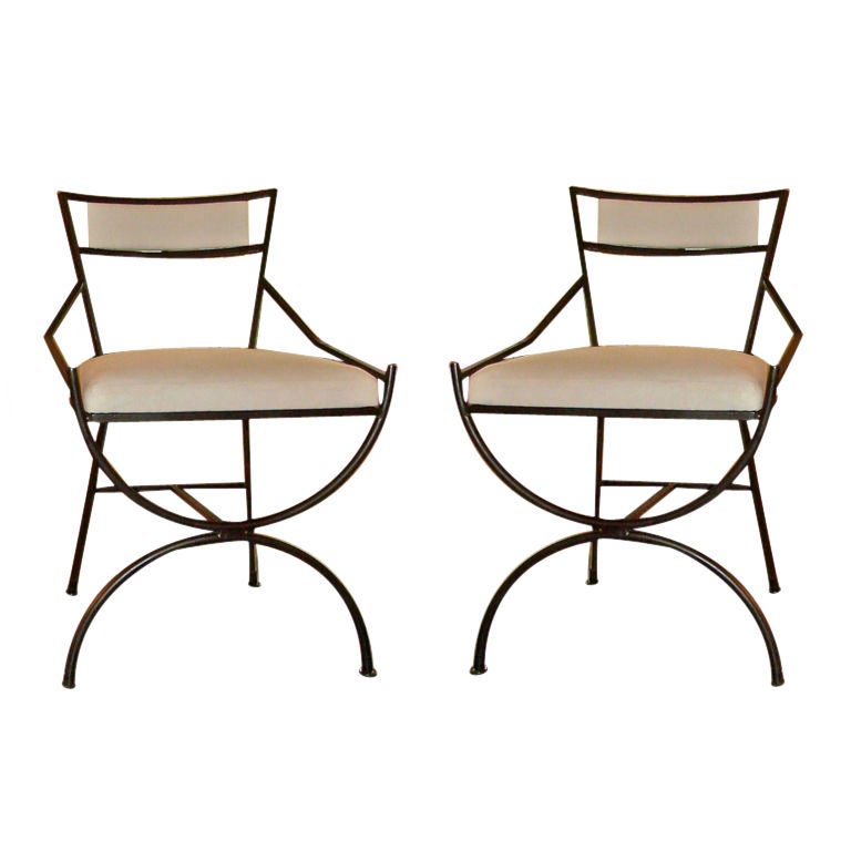 Pair of Mid Century Iron Chairs For Sale
