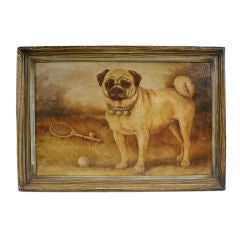Antique Oil on Board of a Very Sporting Pug