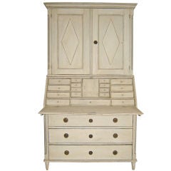 Antique Painted Oak Gustavian Secretary Cabinet