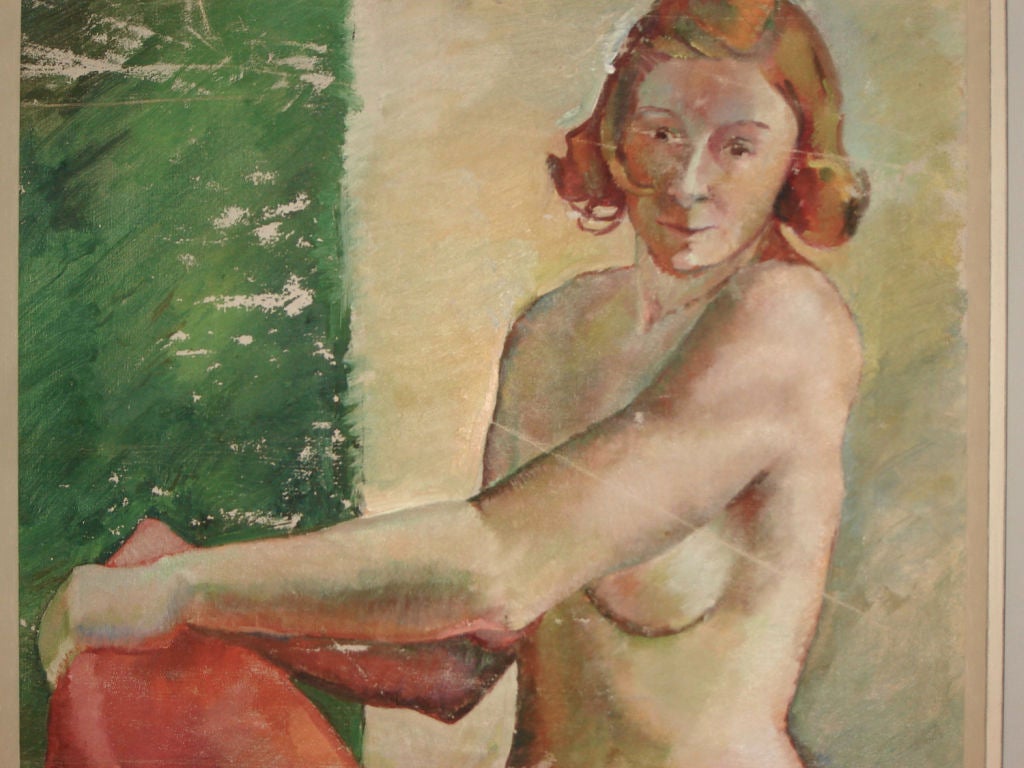 Large early 20th century nude oil on canvas. In beautifully funky condition. Newly framed.