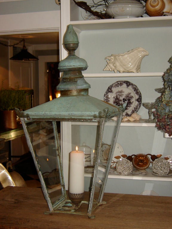 American PAIR of Large Verdigris Lanterns