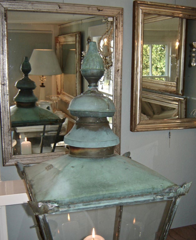 19th Century PAIR of Large Verdigris Lanterns