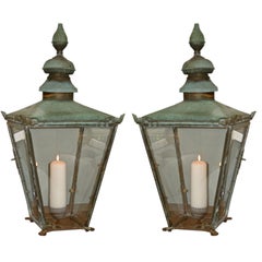 Antique PAIR of Large Verdigris Lanterns