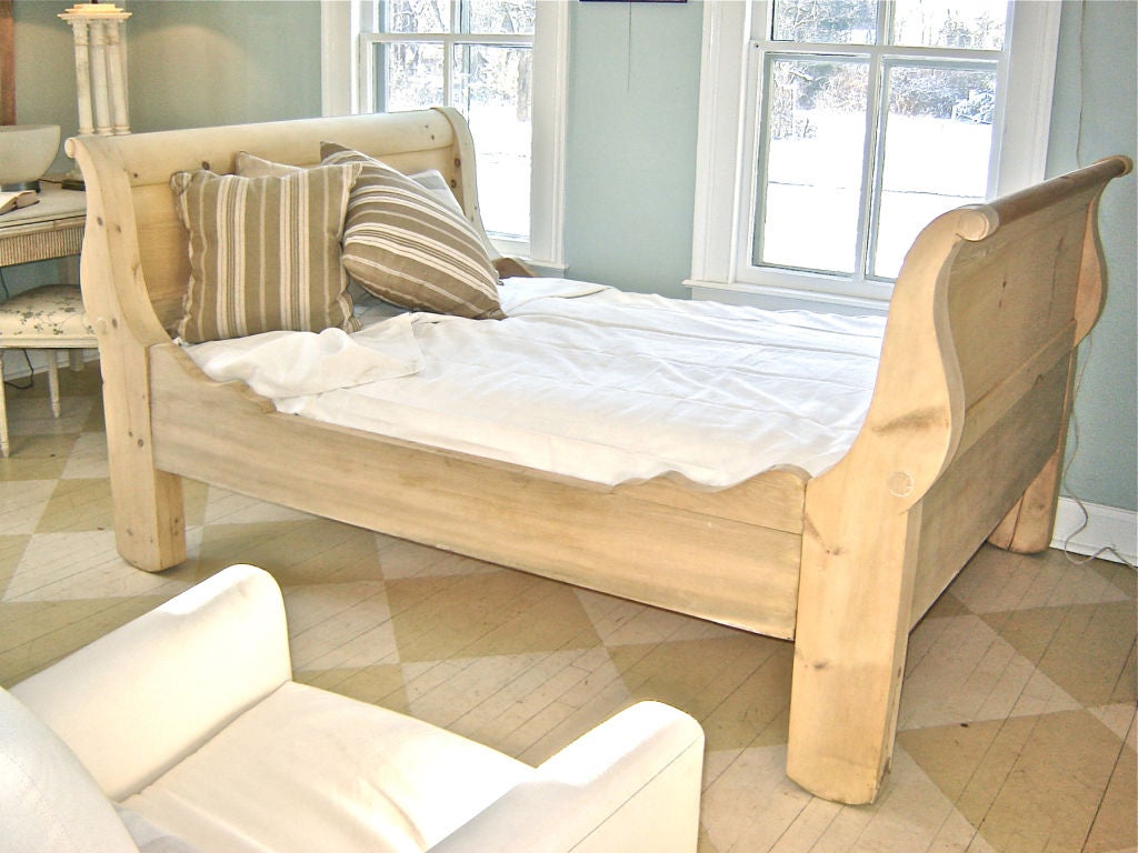 19th century sleigh beds formerly in Mahogany, now stripped and bleached for a Swedish feel.