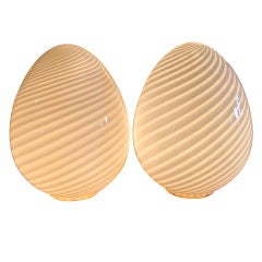 Pair of Murano Glass Egg Lamps