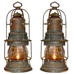 Antique Pair of Spectacular Large Lanterns or Heaters