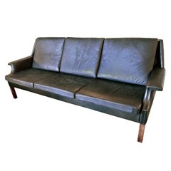 Mid Century Black Leather Sofa