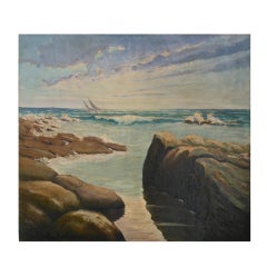 Large Seascape Painting with Sail Boats