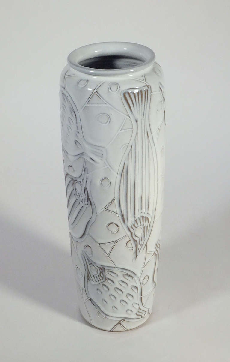 20th Century Large Japanese Sgraffito Vase