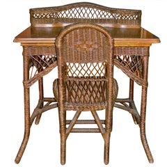 Antique Diminutive Wicker Desk and Chair c.1900