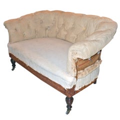 Antique French Tufted Settee-Stripped