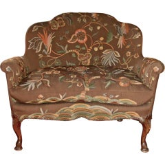 Antique Whimsical Crewel Settee