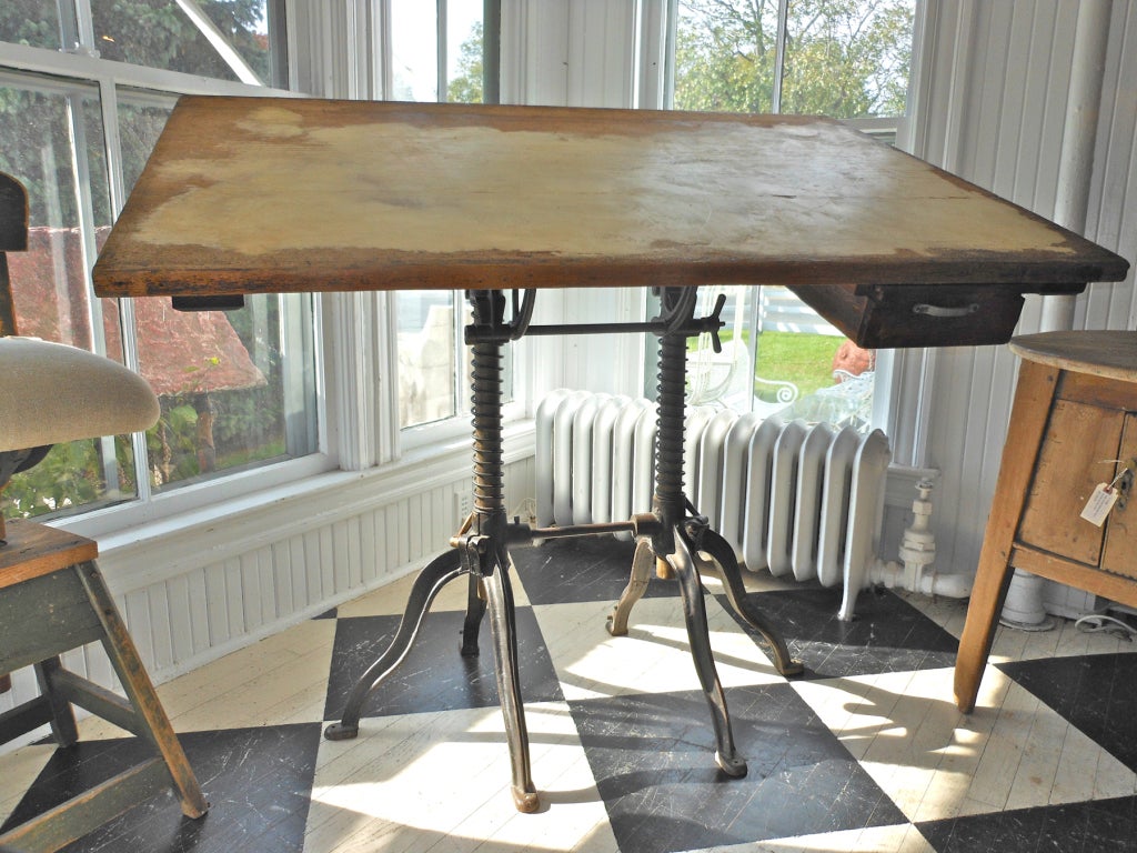 Very rare double base drafting table manufactured by The Morse Machine Company of Rochester, NY