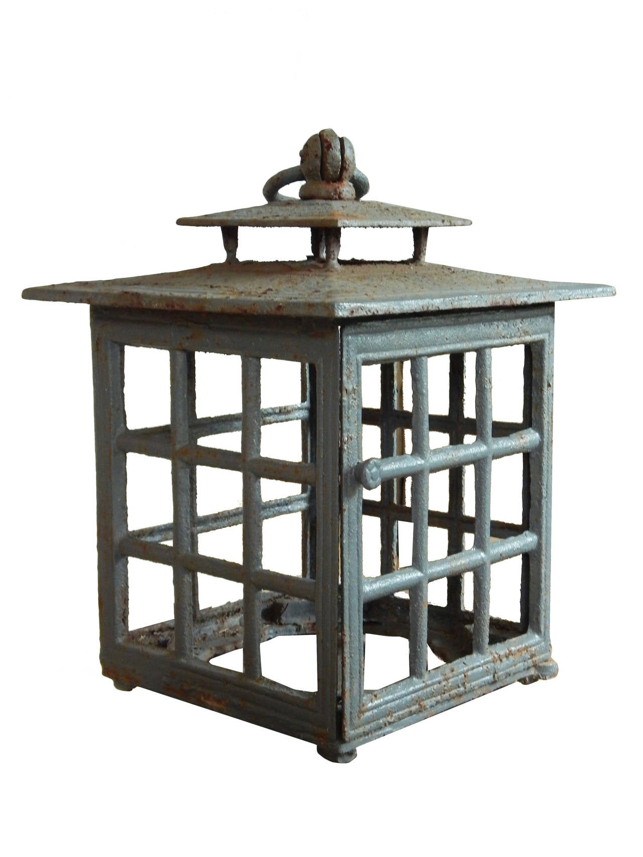 Arts and Crafts Four Decorative Painted Iron Lanterns