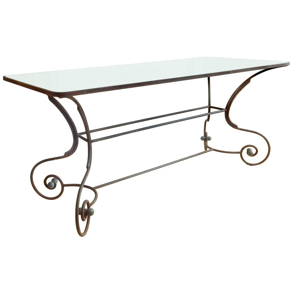 French Iron Table with Milk Glass Top