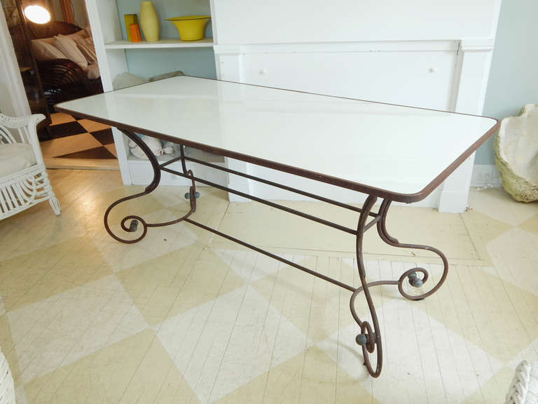 French Iron Table with Milk Glass Top 3