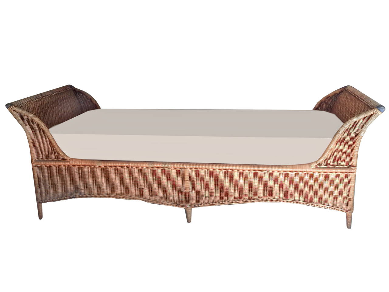 Wicker daybed with great paint detailing. Fully restored. Comes with original box spring and custom mattress in very good as found condition.