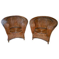 Antique Unusual Pair of 19th Century Wicker Chairs